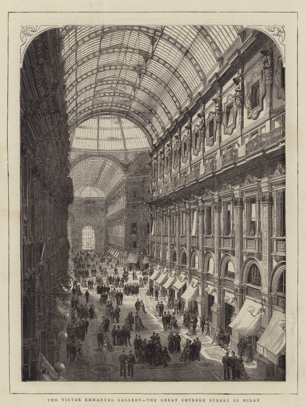 A Galeria Victor Emmanuel, a Grande Rua Coberta em Milão (gravura) de English School