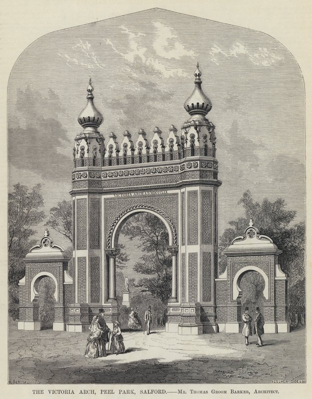 The Victoria Arch, Peel Park, Salford (gravura) de English School