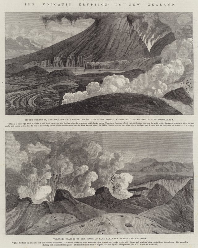 A Erupção Vulcânica na Nova Zelândia (gravura) de English School