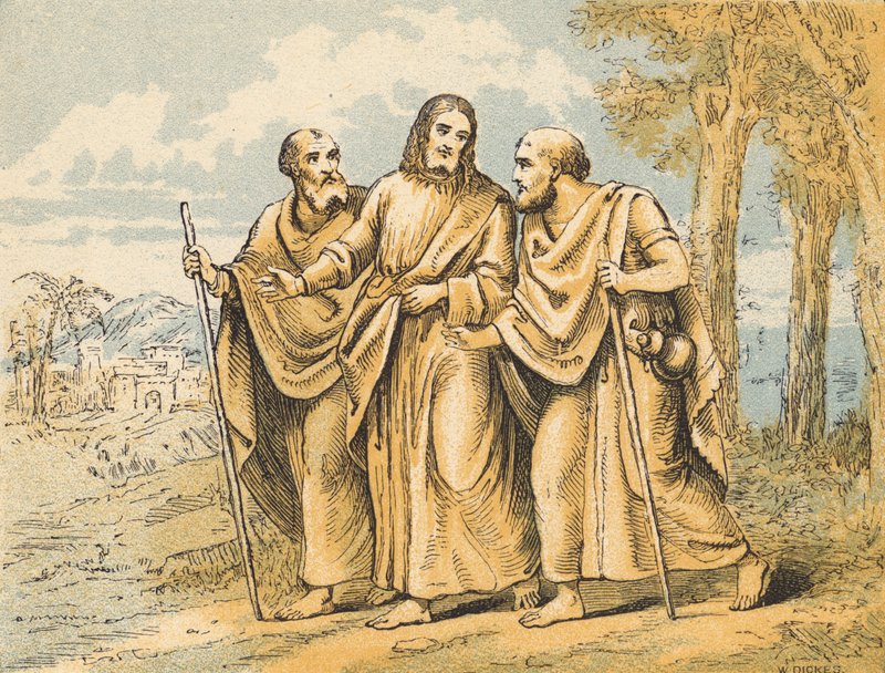 A Caminhada para Emaús (gravura colorida) de English School