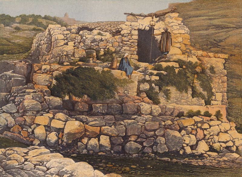 O poço de En-Rogel, Jerusalém (litografia a cores) de English School