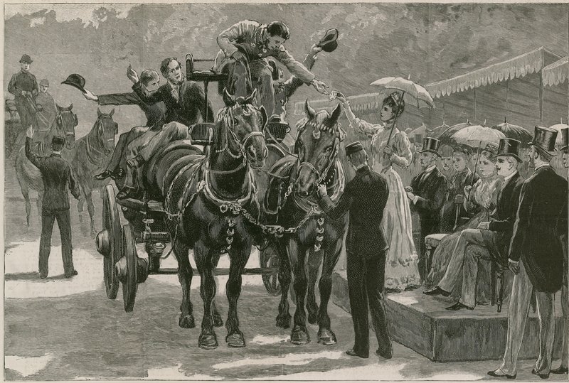 O desfile de carthorse de Whit Monday no Regents Park; Princesa pode apresentar os distintivos de English School