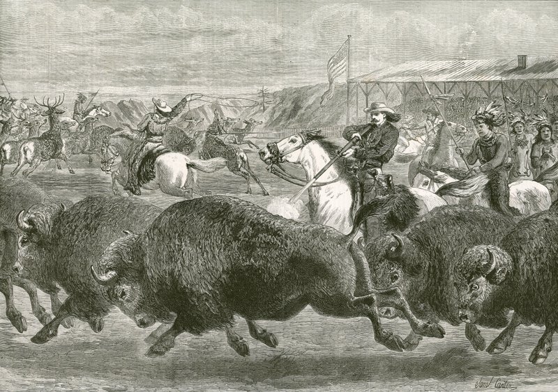O oeste selvagem na grande exposição americana - caçando veados bisão e wapiti de English School