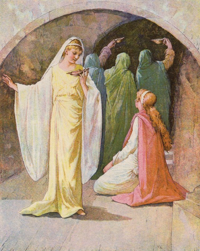 As Virgens Sábias e as Virgens Loucas (litografia a cores) de English School