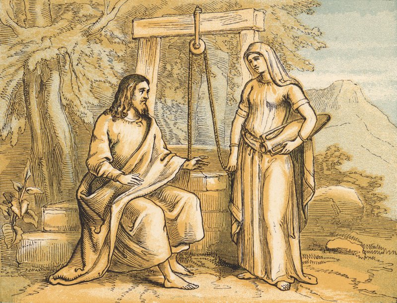A Mulher de Samaria (gravura colorida) de English School