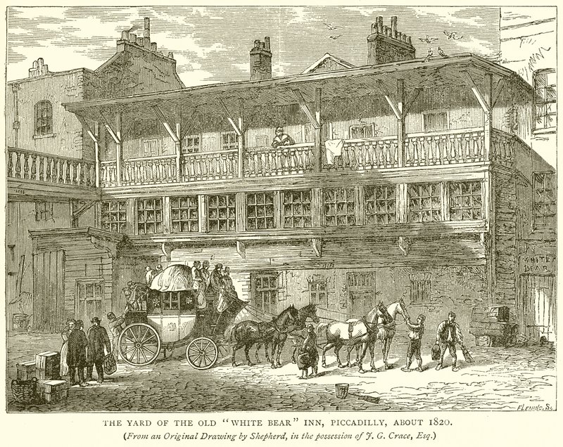 O Quintal do Velho White Bear Inn, Piccadilly, cerca de 1820 de English School