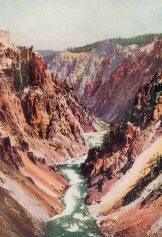 O rio Yellowstone (litografia a cores) de English School