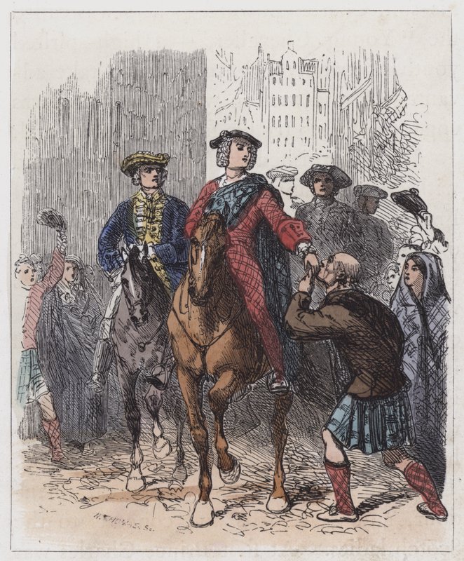 O Jovem Cavaleiro Entrando em Edimburgo (gravura colorida) de English School