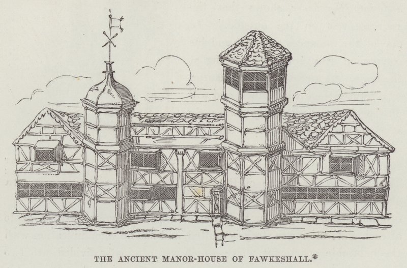 A antiga casa senhorial de Fawkeshall (gravura) de English School