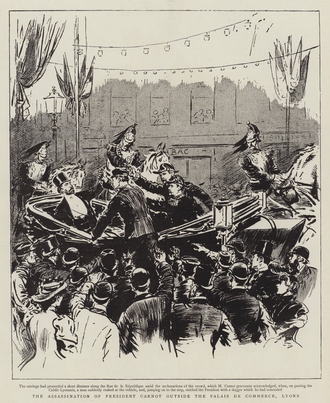 O assassinato do presidente Carnot fora do Palais de Commerce, Lyon de English School