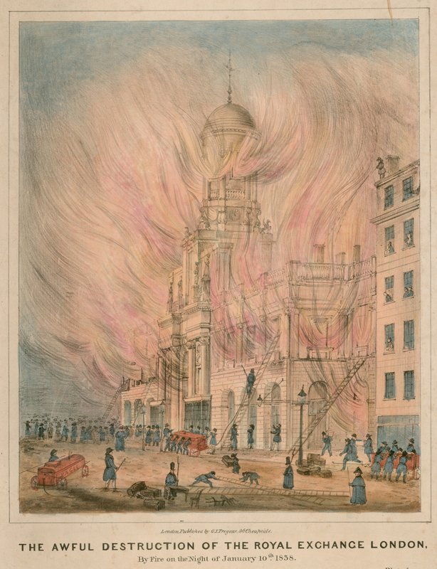 A terrível destruição do Royal Exchange, Londres, por fogo na noite de 10 de janeiro de 1838 de English School