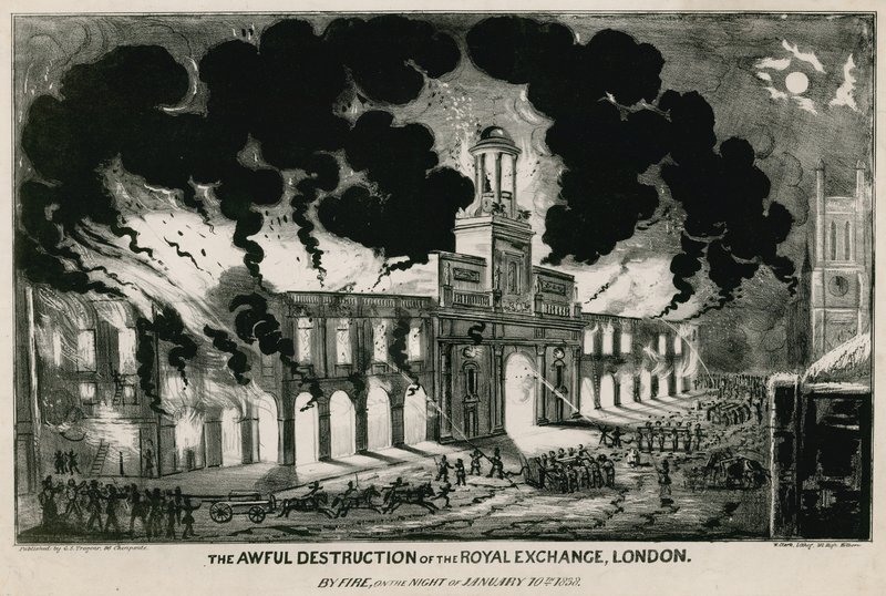 A terrível destruição do Royal Exchange, Londres, por fogo na noite de 10 de janeiro de 1838 de English School