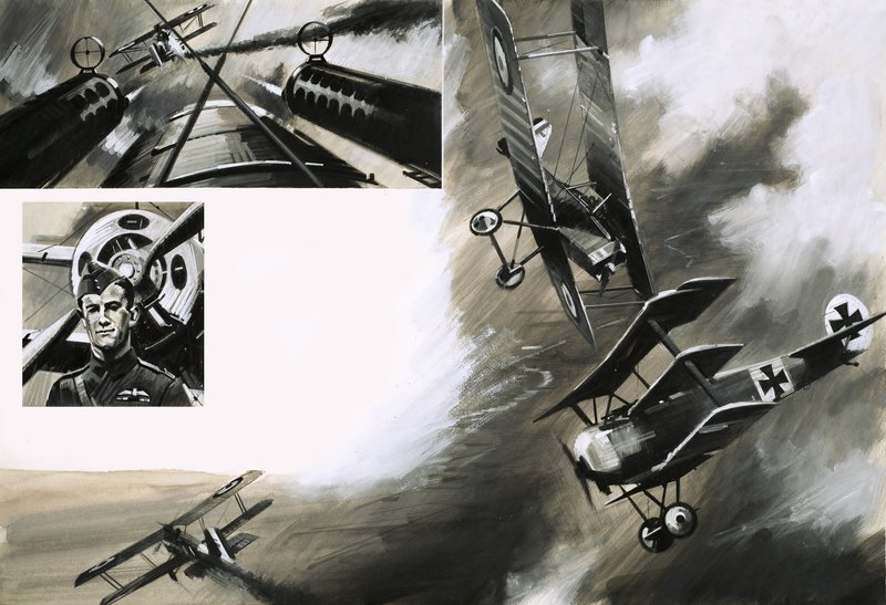 A batalha entre as SE5 britânicas e Werner Voss em seu triplano Fokker de English School