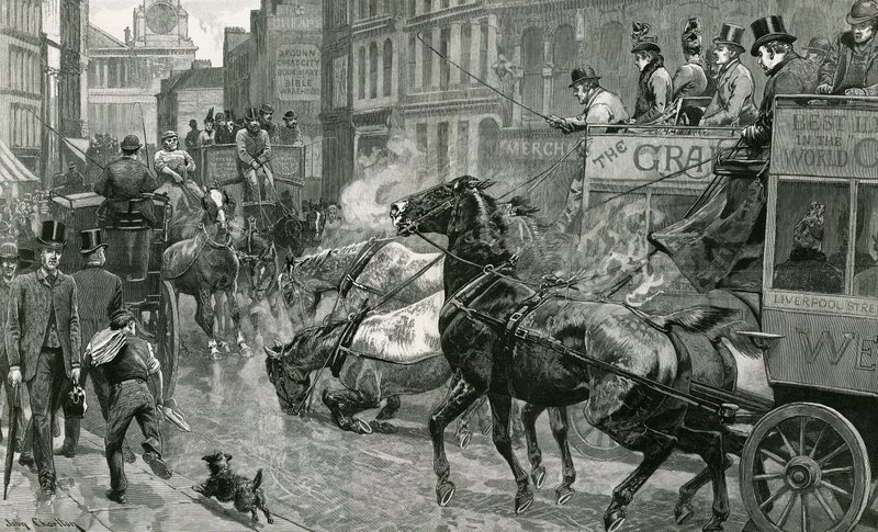 A batalha das ruas de Londres - Ludgate Hill em um dia escorregadio de English School