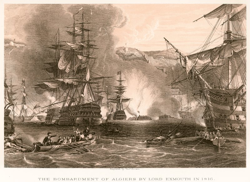 O bombardeio de Argel por Lord Exmouth em 1816 de English School