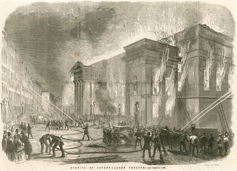 A queima do Covent Garden Theatre, em Londres, na manhã de 5 de março de 1856 de English School