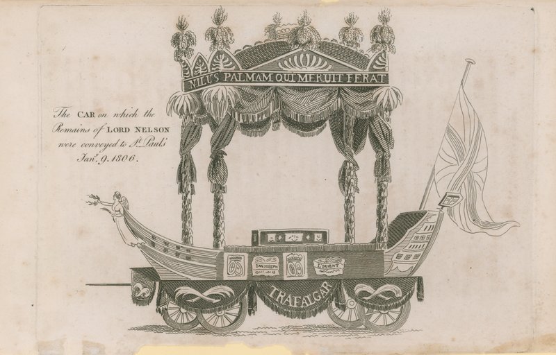 O carro em que os restos mortais de Lord Nelson foram transportados para St Pauls de English School