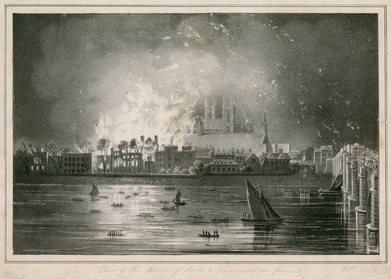 A destruição pelo fogo das Casas do Parlamento em 16 de outubro de 1834 de English School