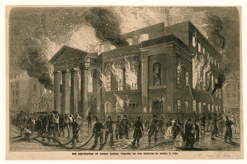 A destruição do Covent Garden Theatre, em Londres, na manhã de 5 de março de 1856 de English School