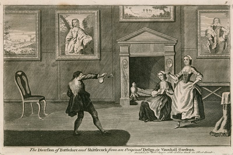 O desvio de Battledore e Shittlecock do design original em Vauxhall Gardens, Londres de English School