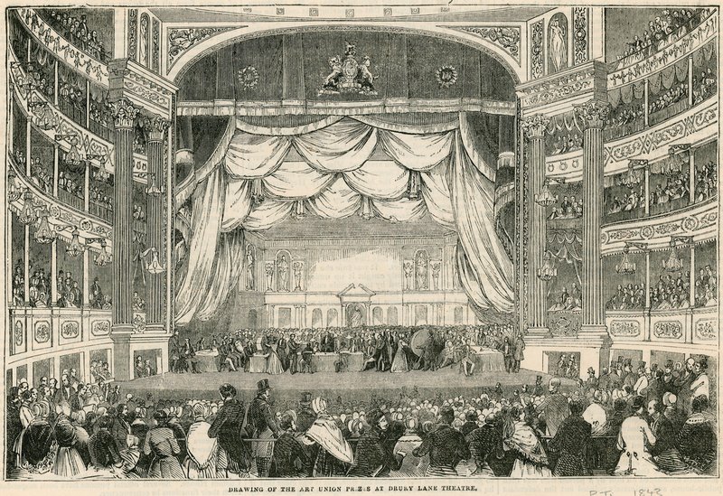 O desenho dos prêmios Art Union no Drury Lane Theatre em 1843 de English School