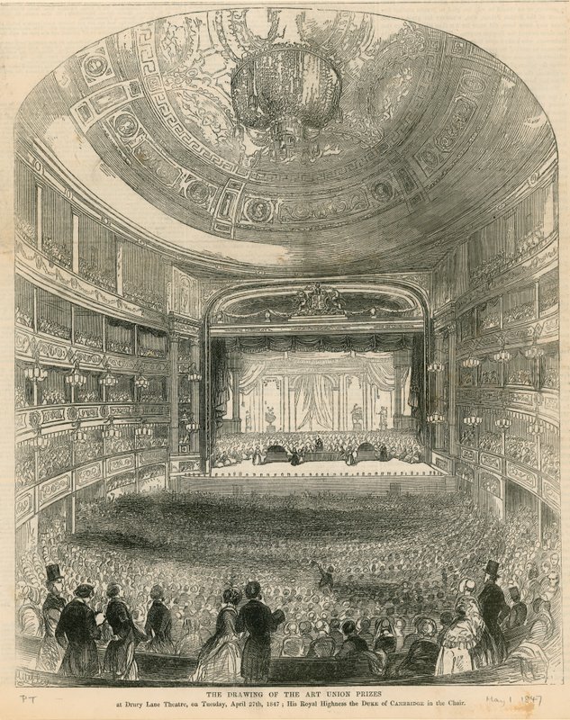 O desenho dos prêmios Art Union no Drury Lane Theatre em 27 de abril de 1847 de English School