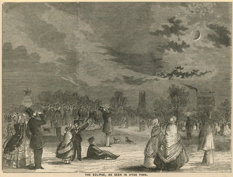 O eclipse, como visto no Hyde Park, em Londres de English School