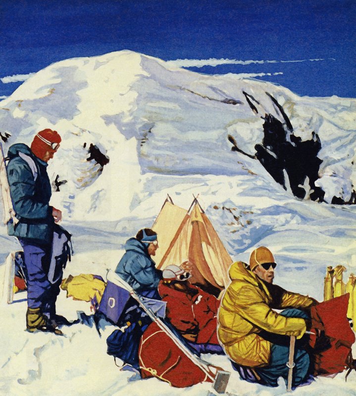 A expedição montou oito acampamentos, os últimos 2.000 pés abaixo do cume de English School