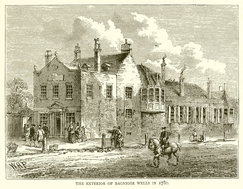 O exterior de Bagnigge Wells em 1780 de English School