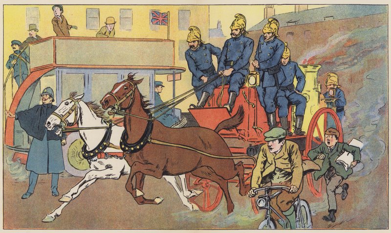 O motor de incêndio a correr para o salvamento (cor litho) de English School