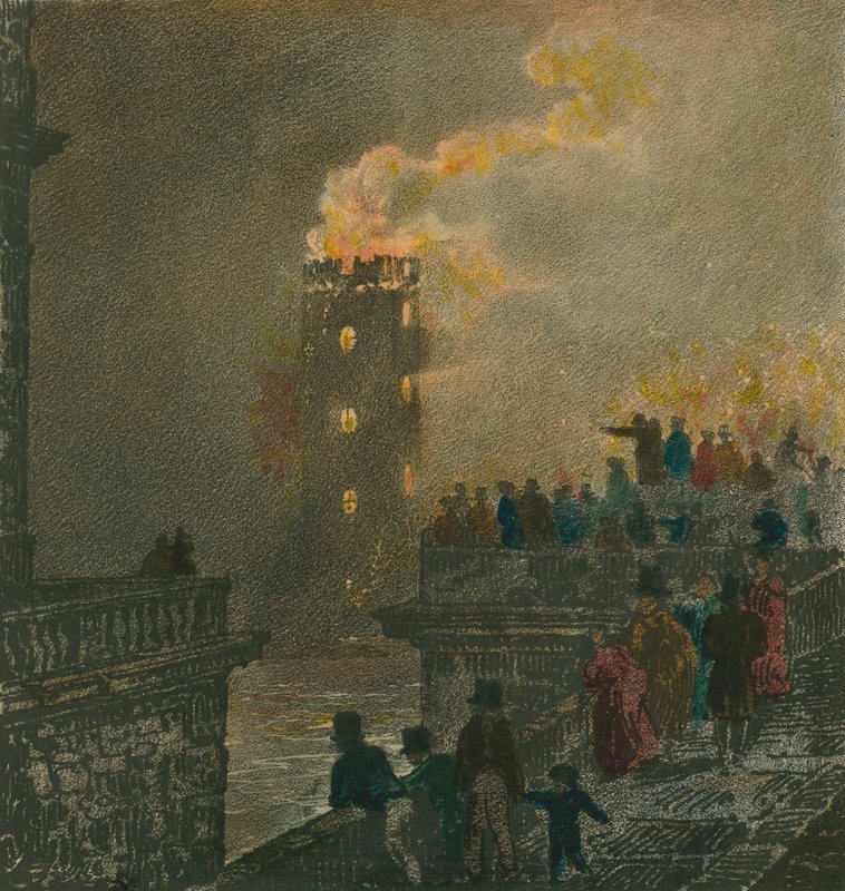 O incêndio da ponte de Waterloo em 5 de janeiro de 1826 de English School