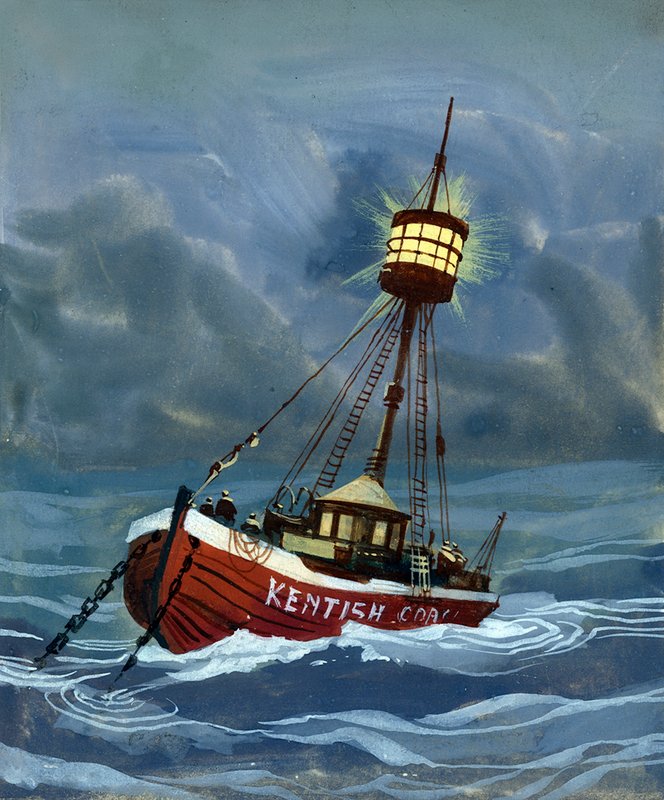 O primeiro farol colocado perto do banco de areia Nore em 1732 de English School
