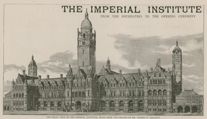 A vista frontal do Instituto Imperial, construído a partir dos desenhos do Sr. Thomas E Collcutt de English School