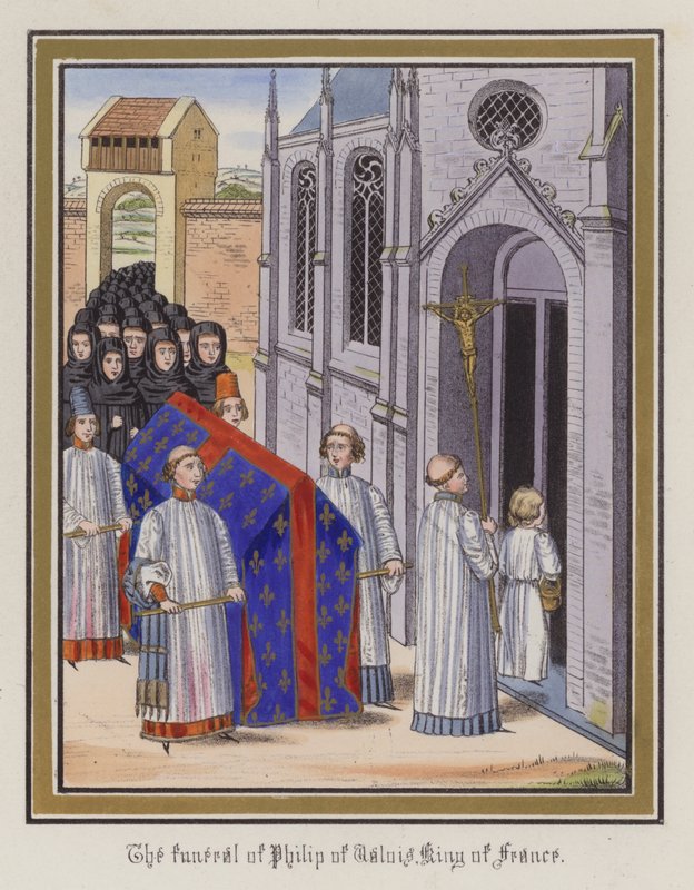 O funeral de Filipe de Valois, Rei de França (gravura a cores) de English School