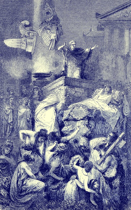 A oração fúnebre sobre um herói romano, ilustração da História Ilustrada do Mundo, publicada em 1880 (imagem digitalmente aprimorada) de English School
