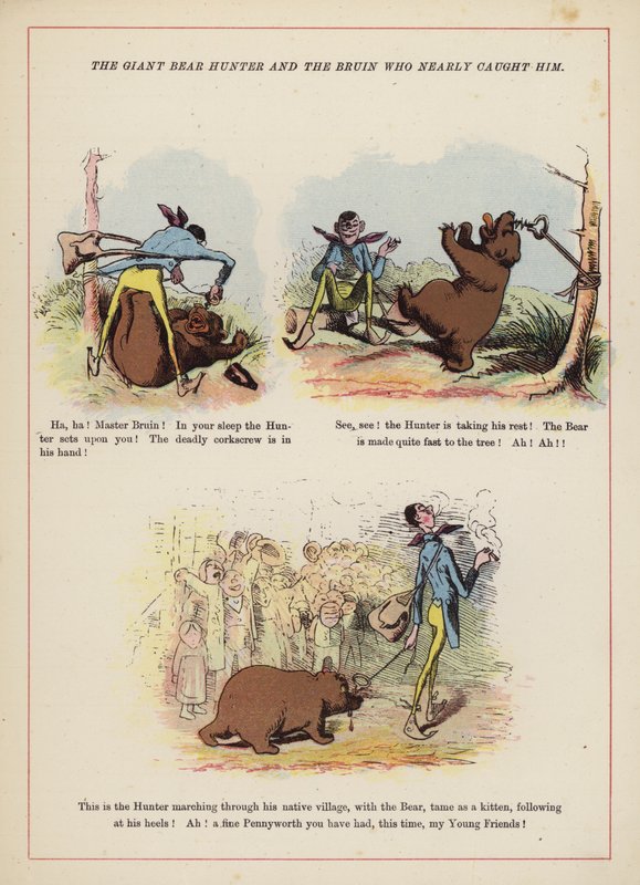 O caçador de ursos gigantes e o Bruin que quase o apanhou (cor litho) de English School