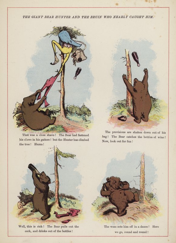 O caçador de ursos gigantes e o Bruin que quase o apanhou (cor litho) de English School