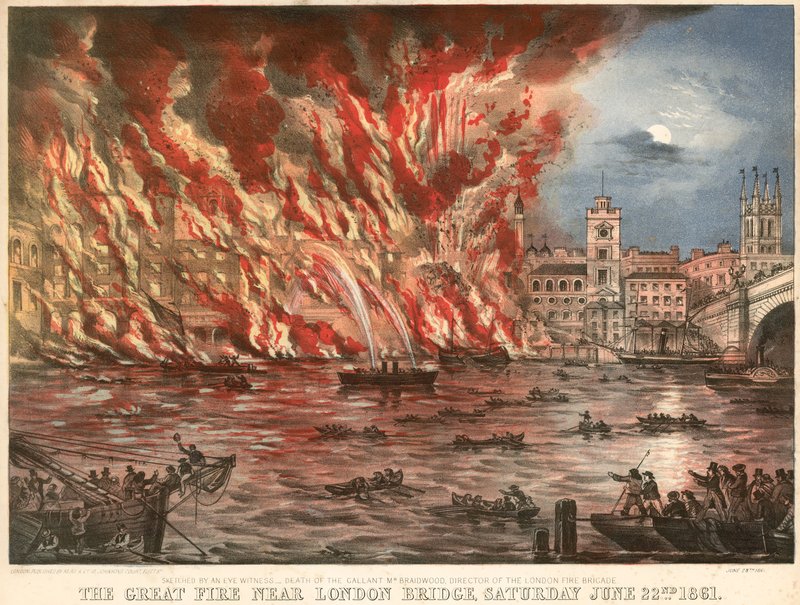 O grande incêndio perto da London Bridge, sábado, 22 de junho de 1861 de English School