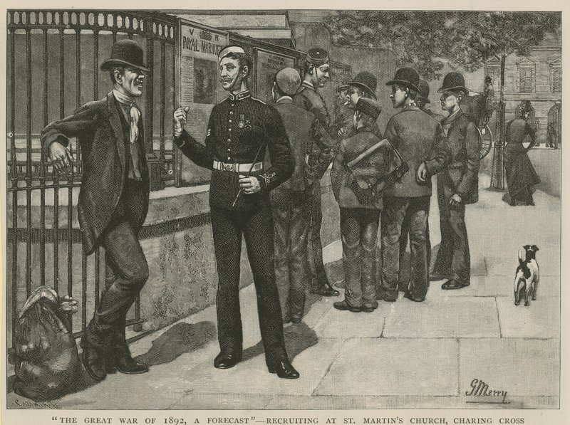A grande guerra de 1892, uma previsão; Recrutamento na Igreja St Martins de English School