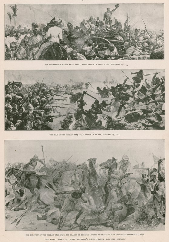 As grandes guerras do reinado da Rainha Vitória: a guerra anglo-egípcia (1882), a Revolta mahdista (1883-1885) e a conquista britânica do Sudão (1896-1898) (fotogravura) de English School