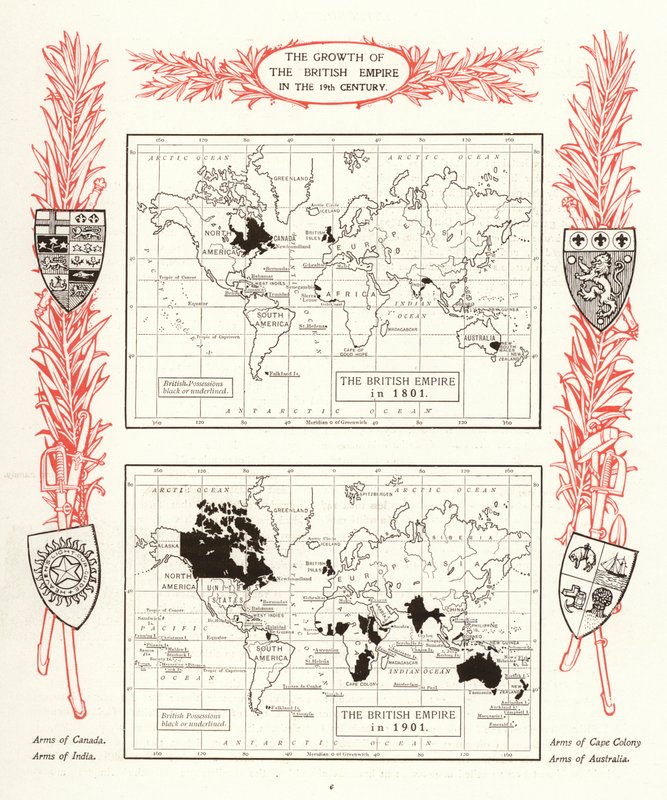 O crescimento do Império Britânico no século XIX (litho) de English School
