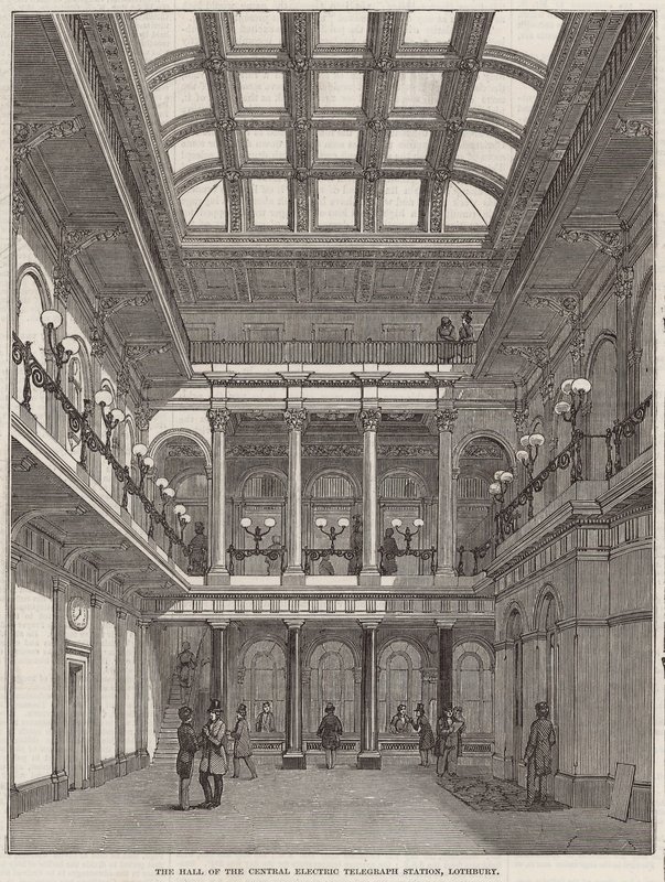 O, corredor, de, a, central, elétrico, telégrafo, estação, Lothbury de English School
