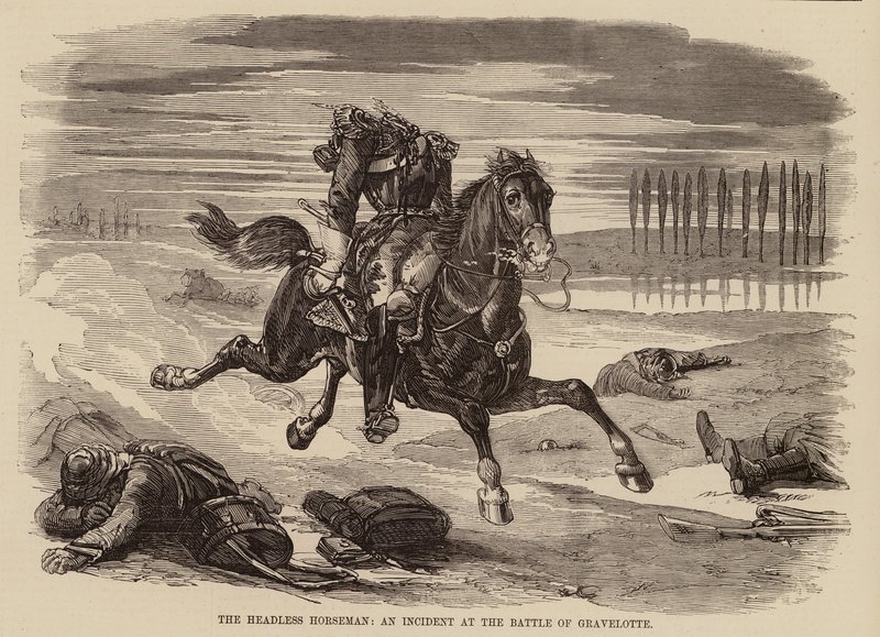 O cavaleiro sem cabeça, um incidente na batalha de Gravelotte (gravura) de English School