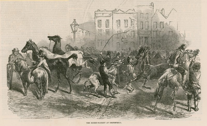 O mercado de cavalos em Smithfield de English School