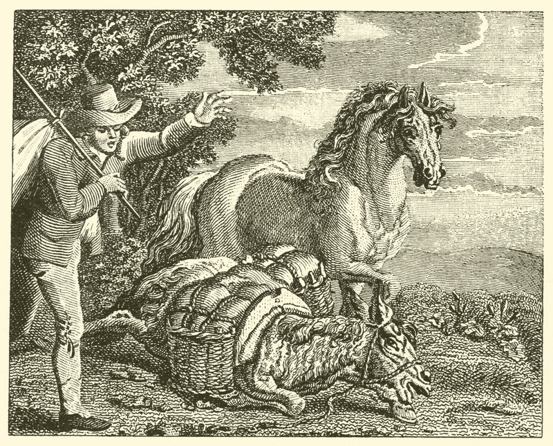 O cavalo e o burro carregado (gravura) de English School