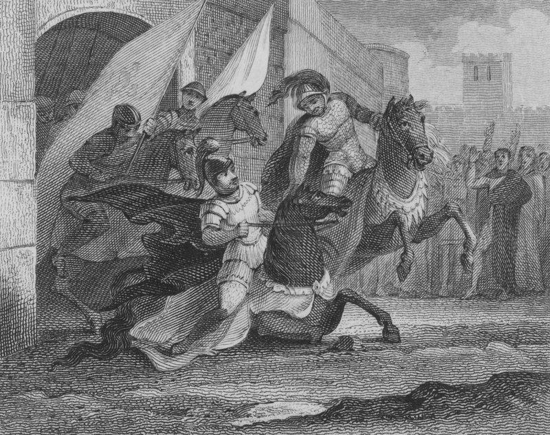 O cavalo de Alboíno, rei dos lombardos, caindo ao entrar na cidade de Pavia, 572 de English School