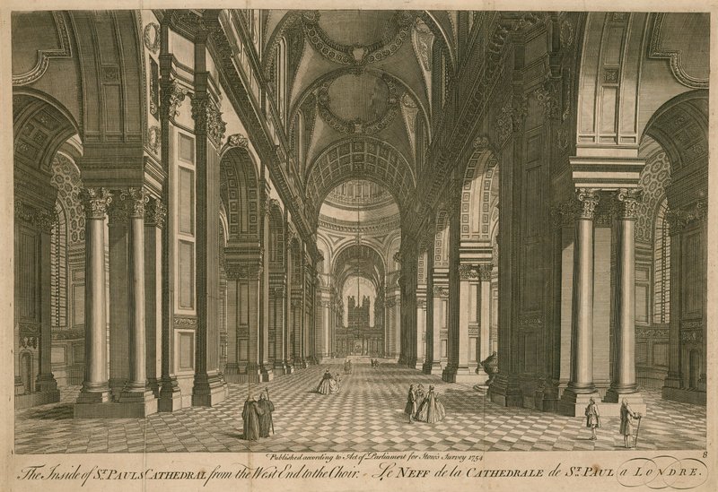 O interior da Catedral de São Paulo a partir do extremo oeste para o coro de English School