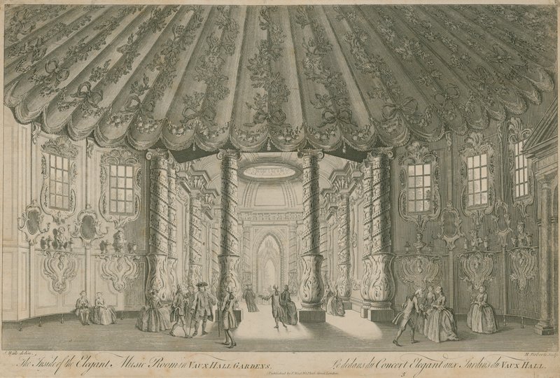 O interior da elegante Sala de Música (Rotunda) em Vauxhall Gardens, Londres de English School