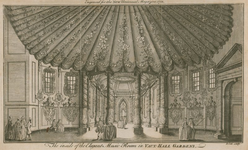 O interior da elegante sala de música (Rotunda) em Vauxhall Gardens, Londres de English School
