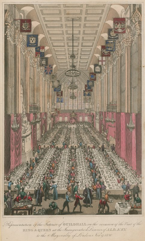 O interior de Guildhall, por ocasião do jantar de inauguração de Alderman Key de English School